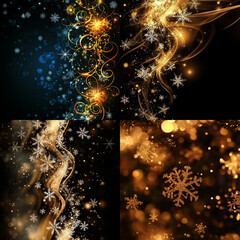 christmas  background abstract snowflakes golden and black blured balls glitters