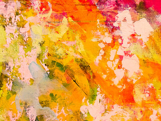 Abstract floral painting. Pink paint splashes. Beautiful artistic texture. Acrylic artwork on canvas. 
Blue and pink background. Blossom abstraction. Big brush strokes.   Drippings of watercolor 