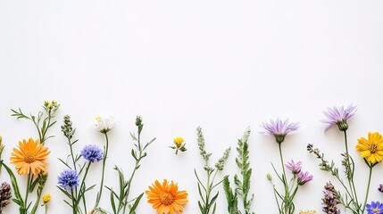 Colorful Wildflowers Arrangement on White Background