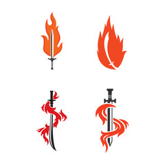 fire sword logo vector icon illustration