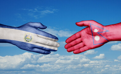 Nepal and Salvador country handshaking with flags, consensus concept international co-operation illustration