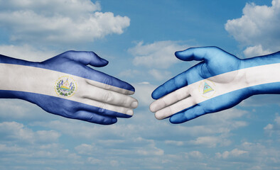 Nicaragua and Salvador country handshaking with flags, consensus concept international co-operation illustration