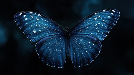 Blue Morpho Butterfly with Dew Drops