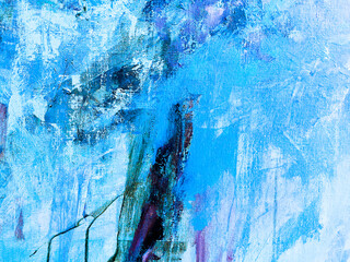 Abstract floral painting. Pink paint splashes. Beautiful artistic texture. Acrylic artwork on canvas. 
Blue and pink background. Blossom abstraction. Big brush strokes.   Drippings of watercolor 