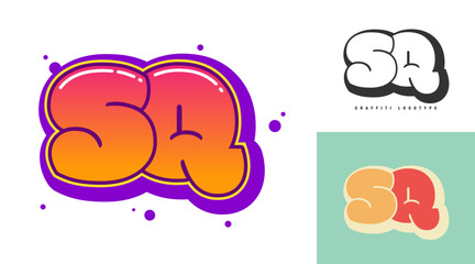 SQ logo design for festival or party. Initial letter s and q in graffiti style. Creative modern lettering company name of font typography. Kids trendy logotype or identity.