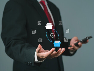 Database file management concept, document management, cloud file storage, online database rental service, search for important document files in the organization's database.