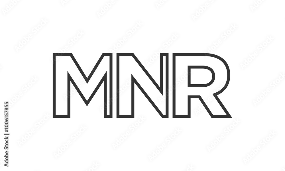 Poster MNR logo design template with strong and modern bold text. Initial based vector logotype featuring simple and minimal typography. Trendy company identity.