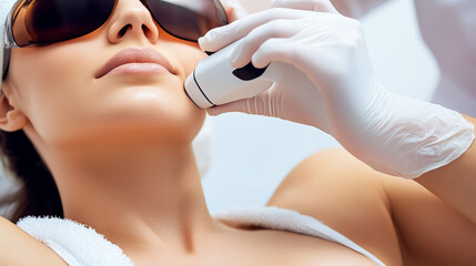 Naklejka premium A woman is getting laser hair removal done on her armpits.