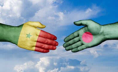 Bangladesh and Senegal country handshaking with flags, consensus concept international co-operation illustration