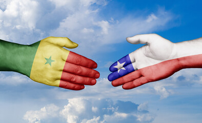 Chile and Senegal country handshaking with flags, consensus concept international co-operation illustration