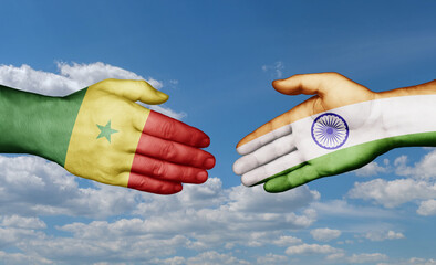 India and Senegal country handshaking with flags, consensus concept international co-operation illustration