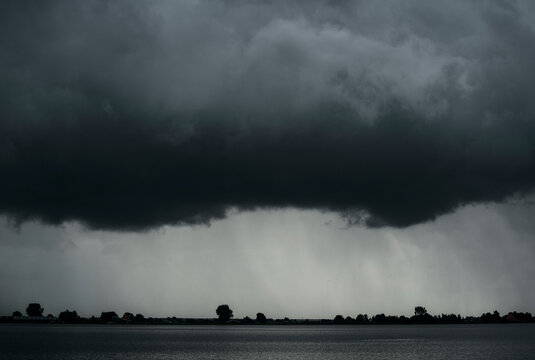 Heavy rain over the frisian lake district, the Netherlands, nobody