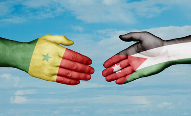 Jordan and Senegal country handshaking with flags, consensus concept international co-operation illustration
