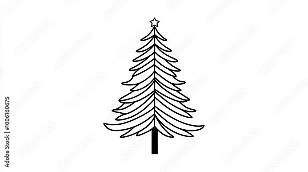 Poster a black and white christmas tree with a star on top. the tree is the main focus of the image and is 