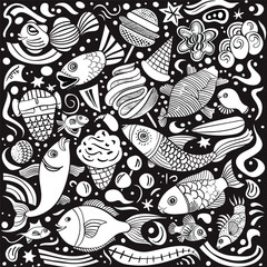 Naklejka premium Fish Hand Drawn Doodle Vector Design