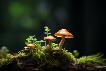 Fototapeta premium Enchanting Forest Mushrooms Bathed in Sunlight
