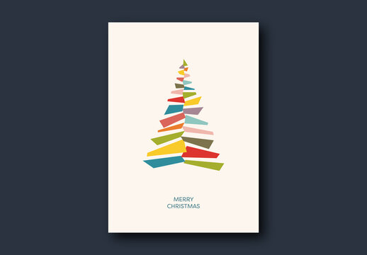 Christmas Card Template with Colorful Xmas Tree