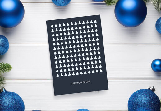 Christmas Card Template with Snowman in Forest