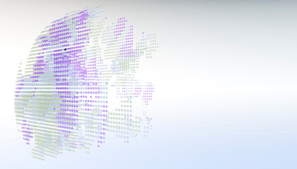 3D rendering of an abstract digital sphere composed of dots with a gradient background.