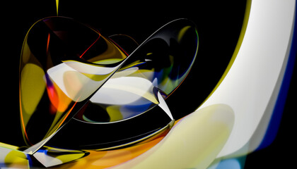 Abstract 3D rendering with colorful fluid shapes and dynamic geometric design.