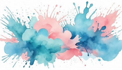 Fototapeta premium Colorful watercolor splashes in blue and pink tones creating a dynamic artistic effect