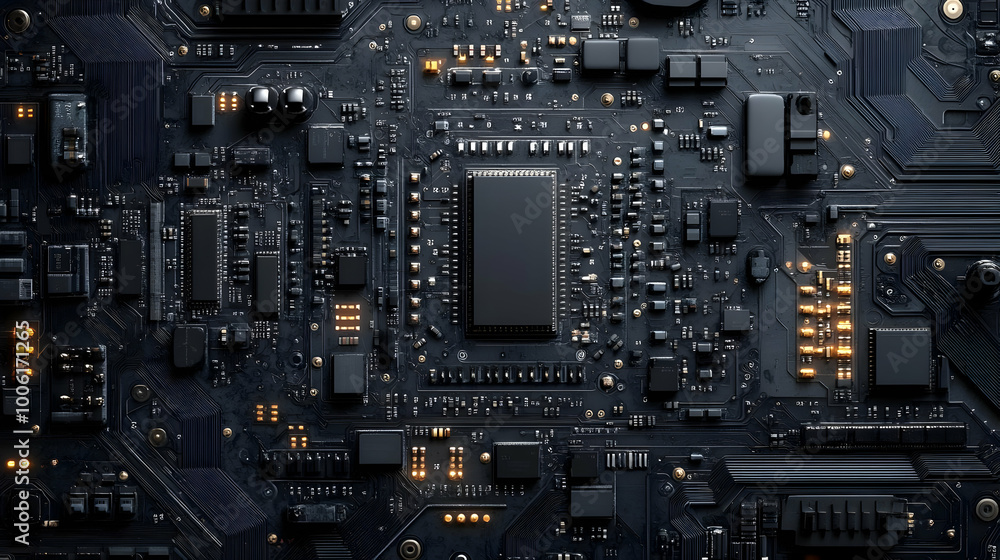 Poster close-up of a circuit board with glowing components