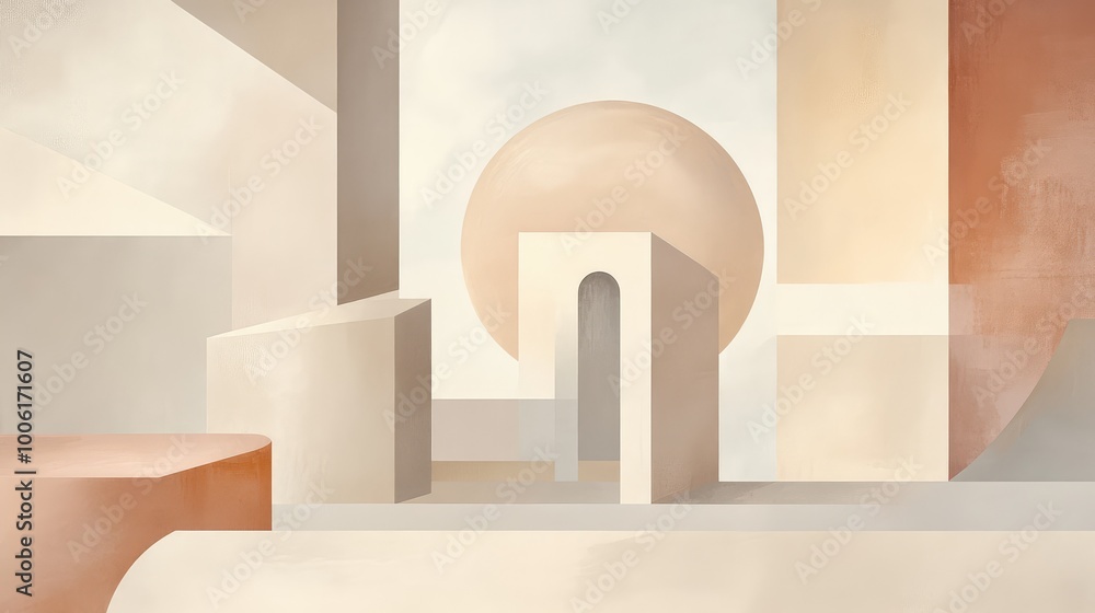 Aufkleber abstract art supplies deconstructed into minimalistic blocks and curves, floating in an asymmetrical