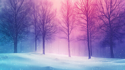 Vibrant Winter Forest with Silhouetted Trees