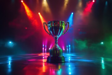 Colorful Trophy Illuminated by Vibrant Stage Lights