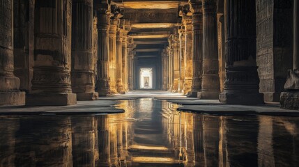 Mirrors of Time Description: A unique fusion of ancient and modern architectural elements in one scene.