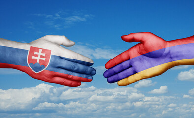 Armenia and Slovakia country handshaking with flags, consensus concept international co-operation illustration