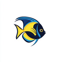 A stylized illustration of a regal tang fish with blue and yellow hues.