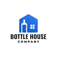 illustration of a bottle silhouette in a house. good for food and beverages business logo.
