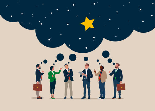 Business people daydreaming of clever solution, ambition and opportunity. Business challenge overcome. Flat vector illustration