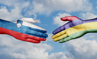 Mauritius and Slovenia country handshaking with flags, consensus concept international co-operation illustration