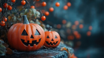 Spooky Halloween Pumpkins with Eerie Background