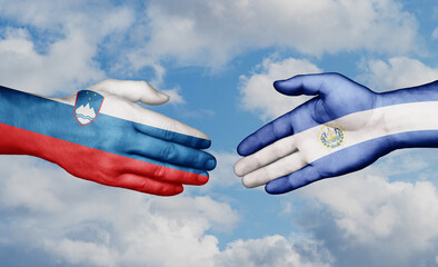 Republic of El Salvador and Slovenia country handshaking with flags, consensus concept international co-operation illustration