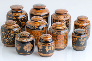 diverse lacquerware collection arranged artfully on white surface