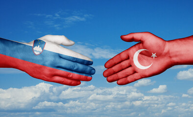 Republic of Turkey and Slovenia country handshaking with flags, consensus concept international co-operation illustration