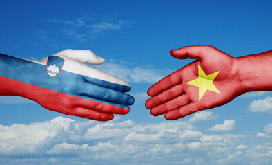 Vietnam and Slovenia country handshaking with flags, consensus concept international co-operation illustration