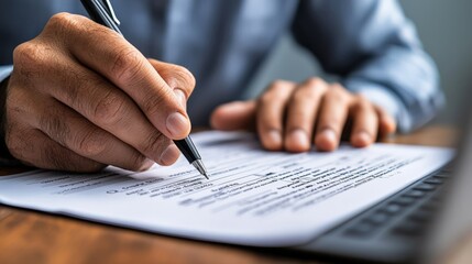 A person using tax preparation software on a laptop, inputting figures from documents, highlighting the ease and efficiency of digital tools for managing taxes
