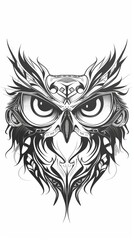 Obraz premium Owl head with tribal designs in a drawing book style.