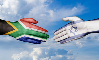 Israel and South Africa country handshaking with flags, consensus concept international co-operation illustration