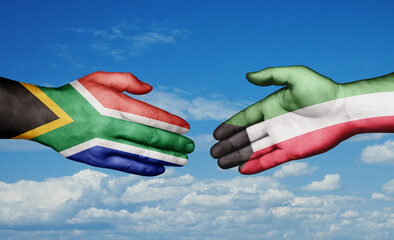 Kuwait and South Africa country handshaking with flags, consensus concept international co-operation illustration