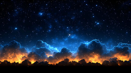 Fototapeta premium Night Sky with Stars and Clouds Above Fire