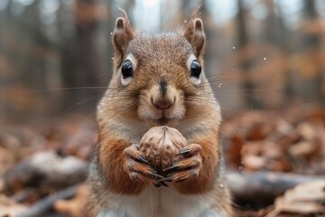 Squirrel holding a nut, depicting wildlife in natural settings