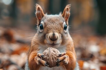 Squirrel holding a nut, depicting wildlife in natural settings