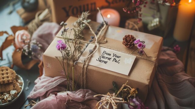 wrapped gifts with handmade treats and a secret note,Secret Pal Day
