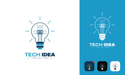 Tech Idea Logo Template, Technology modern logo with light bulb idea concept logo icon