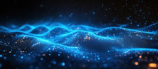 Abstract Blue Glowing Waves